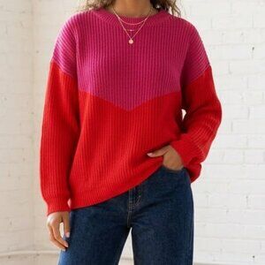 Sugar Lips Colorblock Sweater Size M Pink Red Ribbed Knit Cozy